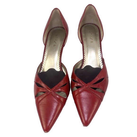UNISA Viscate Pumps Size 7.5 B Red leather pointed toe kitten heels Y2K Retro * - Picture 2 of 13